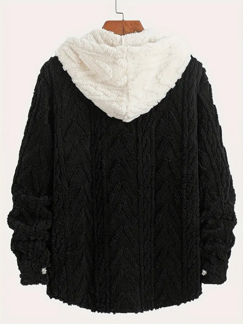 Men's Solid Color Hooded Fleece Jacket, Zip-Up, Comfortable & Warm, Perfect for Autumn/Winter