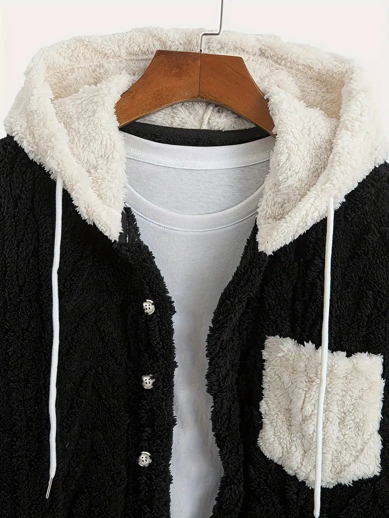 Men's Solid Color Hooded Fleece Jacket, Zip-Up, Comfortable & Warm, Perfect for Autumn/Winter