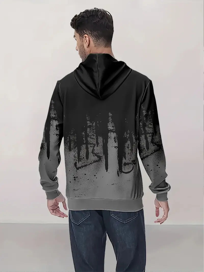Men's Color Block Leopard Graphic Hoodie, Casual Long Sleeve Sweatshirt