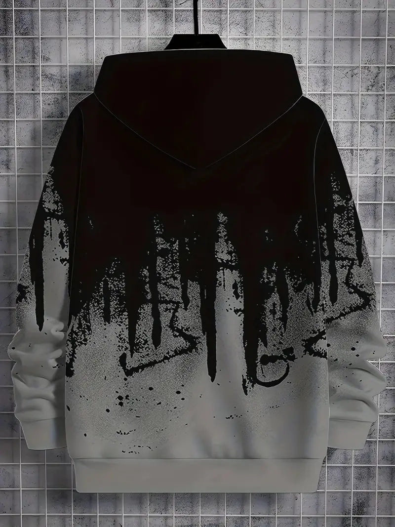 Men's Color Block Leopard Graphic Hoodie, Casual Long Sleeve Sweatshirt