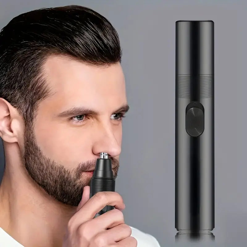 "1pc Painless Nose & Ear Hair Trimmer, Stainless Steel, Battery-Powered"