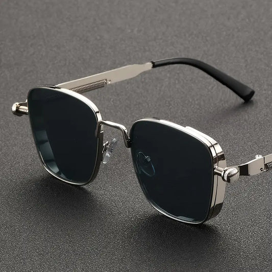 "Retro Punk Steam Square Golden Frame Unisex Outdoor Glasses"