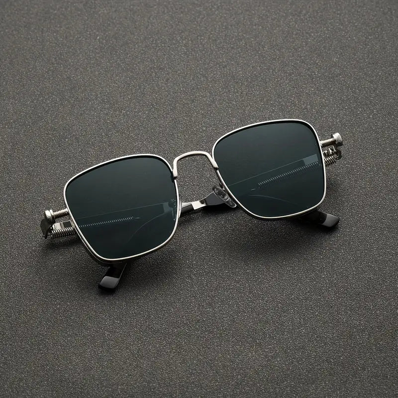 "Retro Punk Steam Square Golden Frame Unisex Outdoor Glasses"