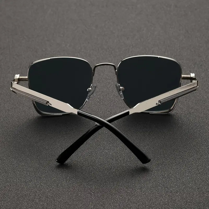 "Retro Punk Steam Square Golden Frame Unisex Outdoor Glasses"