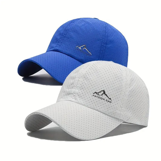 2pcs Quick-Dry Polyester Baseball Caps with Snow Mountain Logo, Unisex Outdoor Sports Hats