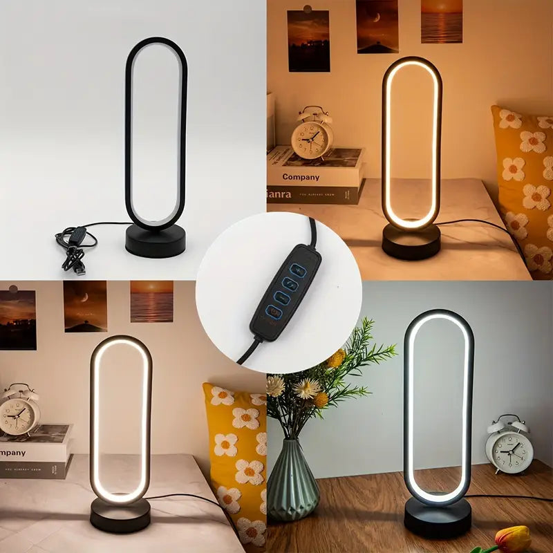 "LED Ring Table Lamp - USB Powered, Dimmable Night Light for Bedroom & Living Room"