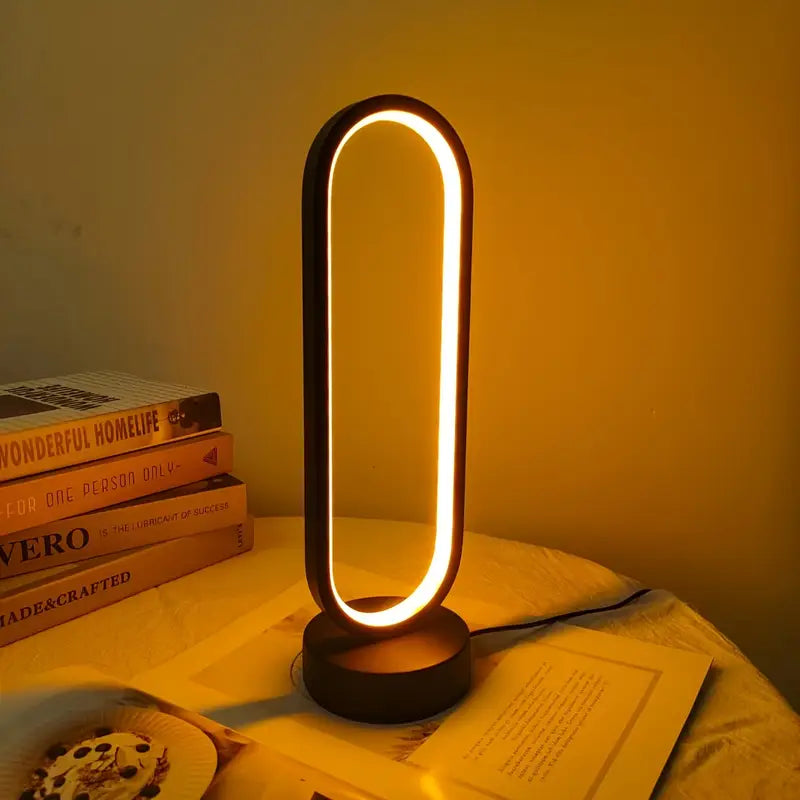 "LED Ring Table Lamp - USB Powered, Dimmable Night Light for Bedroom & Living Room"