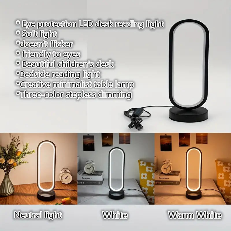 "LED Ring Table Lamp - USB Powered, Dimmable Night Light for Bedroom & Living Room"