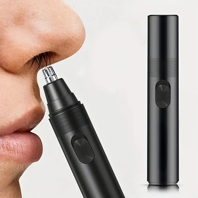 "1pc Painless Nose & Ear Hair Trimmer, Stainless Steel, Battery-Powered"