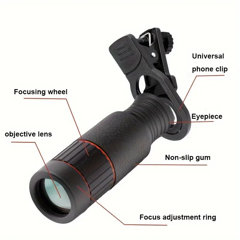 32X HD Optical Telephoto Lens for Smartphones, 4K Multi-Coated, Anti-Jitter, Universal Clip, Rubber Material